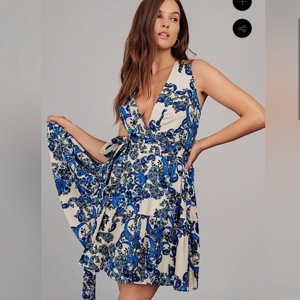 Christian Lacroix Blue and White Floral Wrap Dress